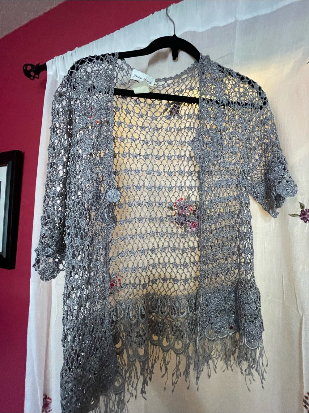 Vintage Angel Gray Open Knit Sweater/Vest with Sleeves